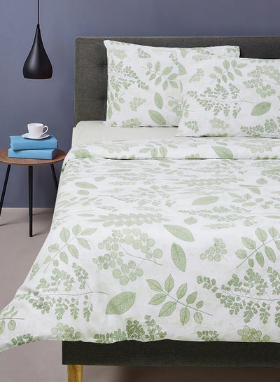 Buy Duvet Cover Set- With 1 Duvet Cover 160X200 Cm And 2 Pillow Cover 50X75 Cm - For Double Size Mattress - White/Green 100% Cotton 180 Thread Count White/Green Double in UAE