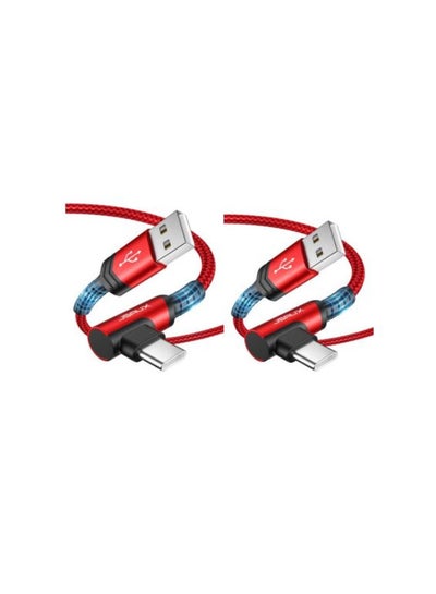 Buy 2Pack Flex Series Cable - USB A to USB C 2.0 3A (Right Angle 90 Degree) Fast Charge Durable Nylon Braided Cable, 2m Red in Egypt