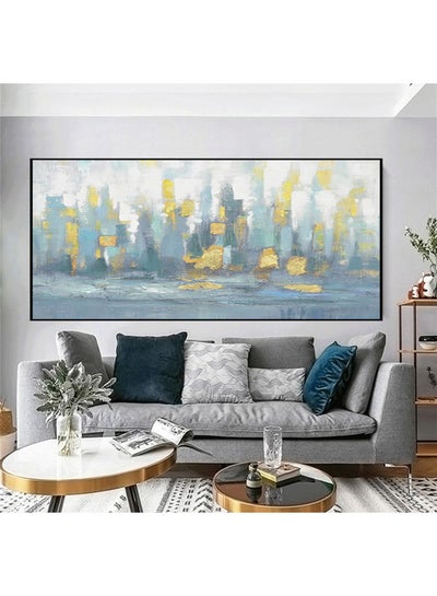 Buy Modern Wall Painting Blue/Gold/White 100x160cm in Saudi Arabia