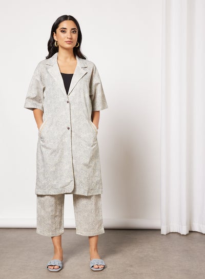 Buy All-Over Print Top and Culottes Set Grey in UAE