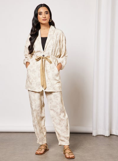 Buy All-Over Print Top and Pants Set Off-White in UAE