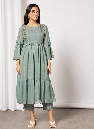 Buy Embellished Kurta and Pants Set (Set of 3) Pale Blue in Saudi Arabia