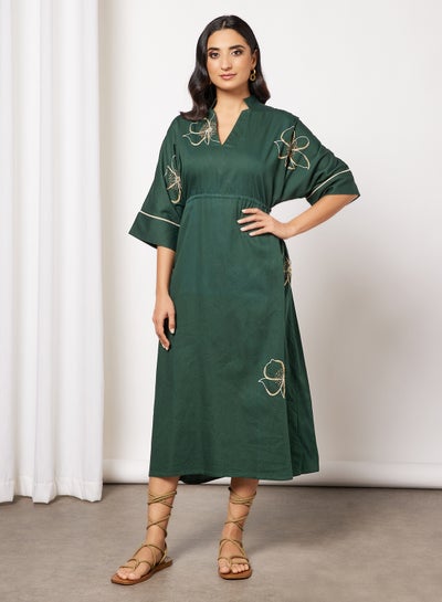Buy Embroidered Kaftan Dark Green in Saudi Arabia