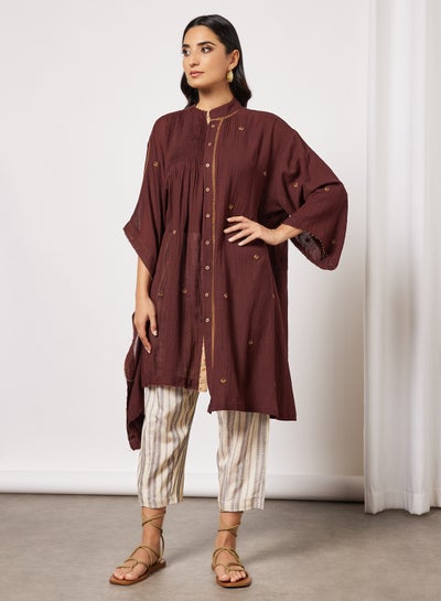 Buy Embroidered Kurta and Pants Set (Set of 3) Maroon in Saudi Arabia