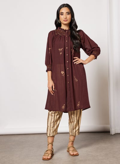 Buy Floral Kurta and Pants Set Maroon in Saudi Arabia