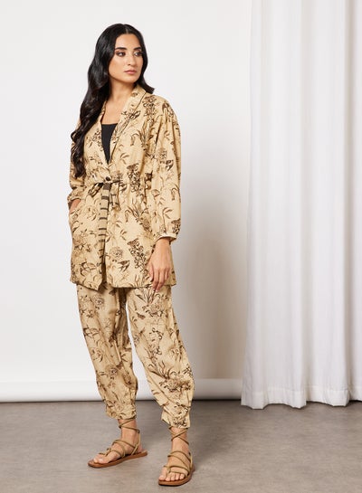 Buy Floral Top and Pants Set Beige in Saudi Arabia