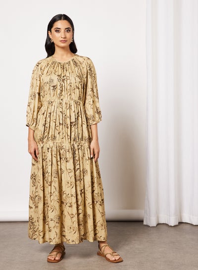 اشتري فستانٌ بتصميم طبقات مزيّن بنقشة زهور بيج في السعودية