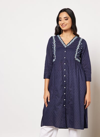 Buy Embroidered Plumeti Kurta Navy in Saudi Arabia