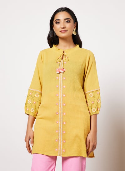 Buy Floral Embroidered Tunic Mustard in UAE