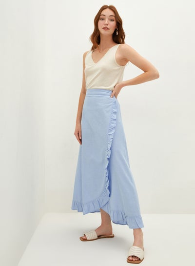 اشتري Classic Elastic Waist Frill Detailed Shaumbre Fabric Women's Skirt Blue في السعودية