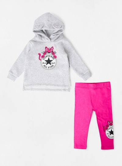 اشتري Baby Girls Cat Ear Hoodie And Leggings Set Prime Pink/Grey في الامارات