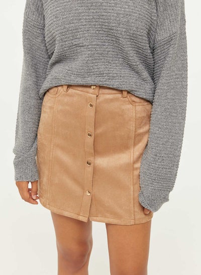 Buy Front Buttoned Mini Skirt Beige in Saudi Arabia