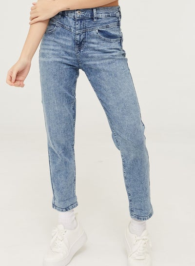 Buy 4 Pocket High Waist Mom Jeans Blue in UAE