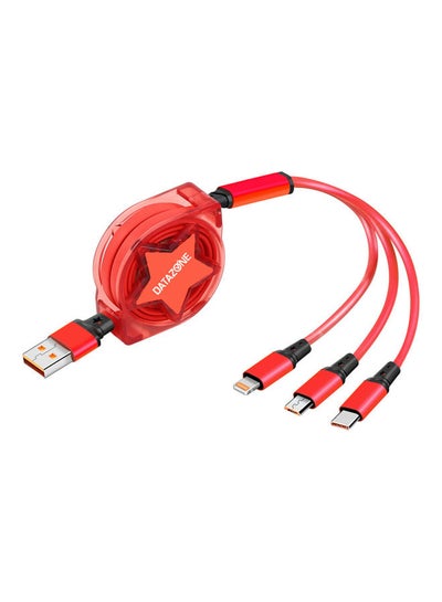 Buy 3 in 1 Retractable Charging Cable Red in Saudi Arabia