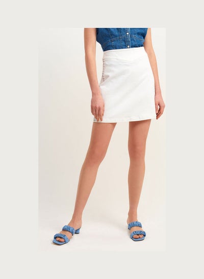 Buy Mini Skirt With Side Embroidery Details White in Saudi Arabia