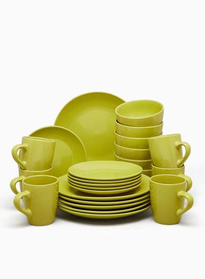 24-Piece Stoneware Dinner Set Plates, Bowls, Mugs, Serves 6 Glazed