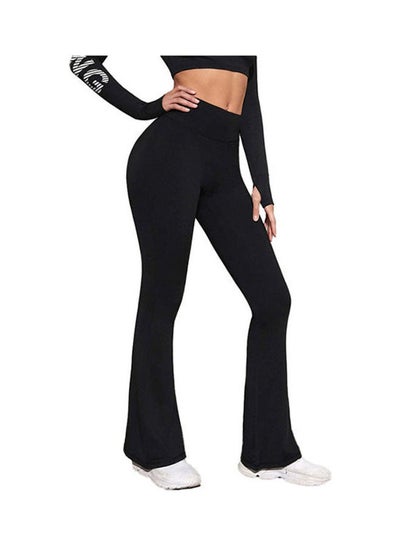 اشتري High Waist Sportswear Leggings Pants Wide Leg أسود في مصر