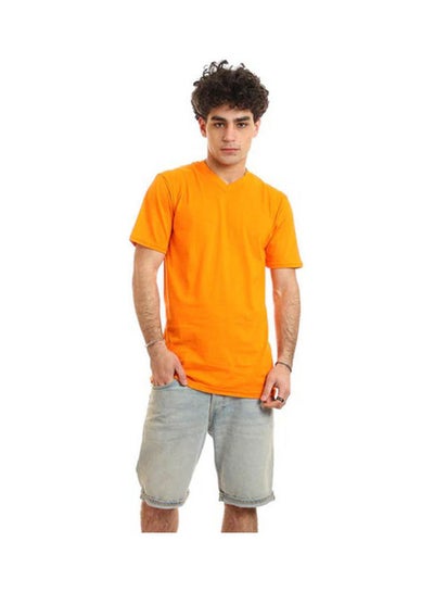 Buy Slip On V Neck Basic T-Shirt Orange in Egypt