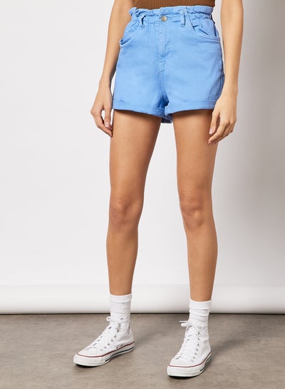 Buy Paperbag Waist Denim Shorts Blue in Saudi Arabia