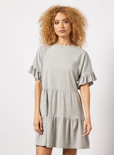 Buy Tiered Jersey Dress Grey in UAE