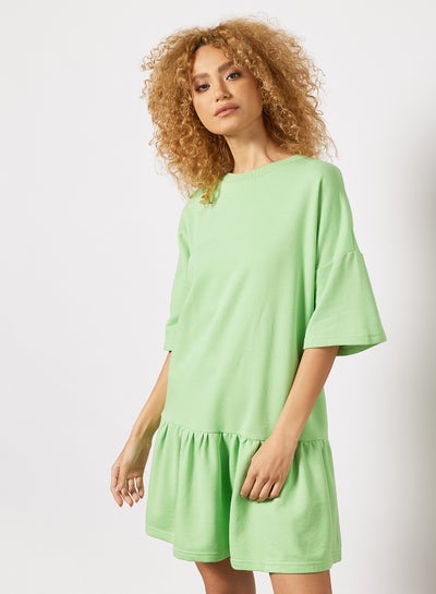 اشتري Relaxed Fit Jersey Dress Green في الامارات