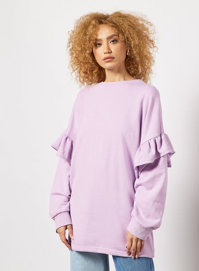 اشتري Ruffle Sleeve Longline Sweatshirt Purple في الامارات