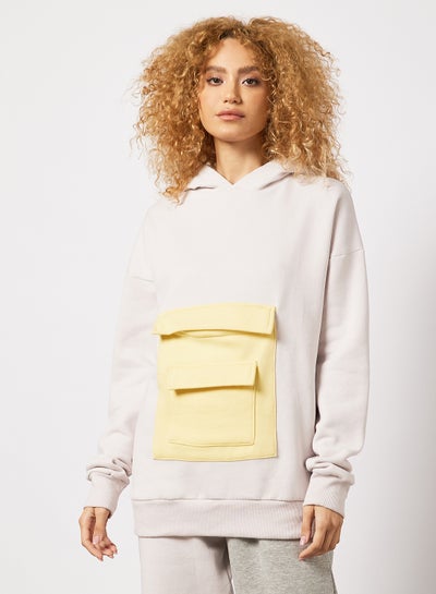 Buy Contrast Pocket Hoodie Off White in UAE