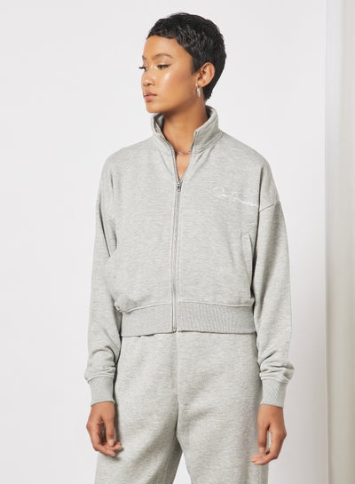 Buy Cropped Zip-Up Jacket Grey in Saudi Arabia