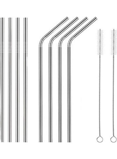 Buy 304 Stainless Steel Straws Set Of 8 Straws With 2 Cleaning Brush Silver in Egypt