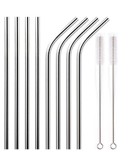 Buy 8 Pcs Stainless Steel Straws Silver 8.5inch in Egypt