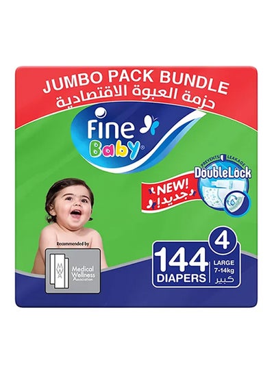 Buy Baby Diapers, Size 4, 7 - 14 Kg, 144 Count (48 x 3) - Large, Jumbo Pack, Double Lock Technology Prevents Leakage in UAE