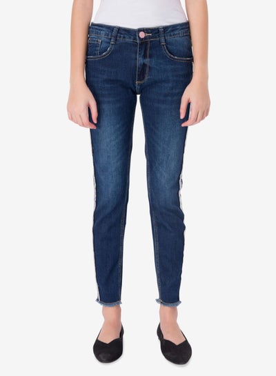 اشتري Fashion Cotton Blend  Mid-Rise Jeans Denim Blue في الامارات