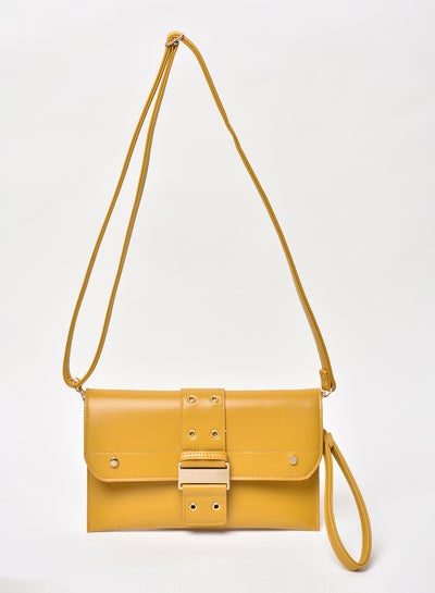 Buy Solid Pattern Flap Closure Shoulder Bag Yellow in UAE