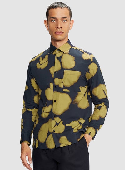 Buy Blurred Floral Print Shirt Navy in Saudi Arabia