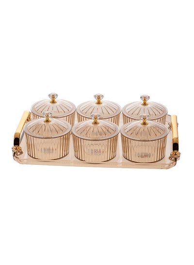 Buy 6-Piece Sugar Bowls Set With Tray Beige/Gold 30x22x2cm in UAE