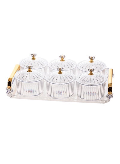 Buy 6-Piece Sugar Bowls Set With Tray Clear/Gold 30x22x2cm in UAE