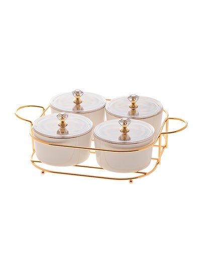 اشتري 4-Piece Sugar Bowls Set With Holder White/Gold 27x20x5cm في الامارات