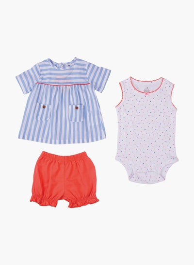 Buy Baby Girl 3-Piece Top Bottom And Romper Combo Set White/Orange in UAE