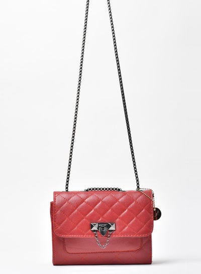 اشتري Quilted Pattern Chain Strap Crossbody Bag أحمر في السعودية