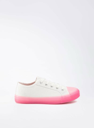 Buy Lace-Up Comfortable Low Top Sneakers White/Pink in UAE