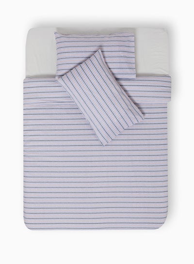 اشتري Fitted Bedsheet Set Single Size High Quality 100% Cotton Percale 144 TC Light Weight Everyday Use 1 Bed Sheet And 2 Pillow Cases Printed Blue/Brown Stripe Cotton Blue/Brown Stripe 90 x 190 + 25cm في الامارات