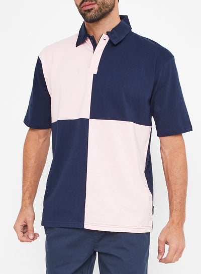 Buy Colourblock Panel Polo T-Shirt Navy/Pink in Saudi Arabia