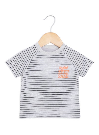 Buy Baby Boys striped LogoT-Shirt Grey in UAE