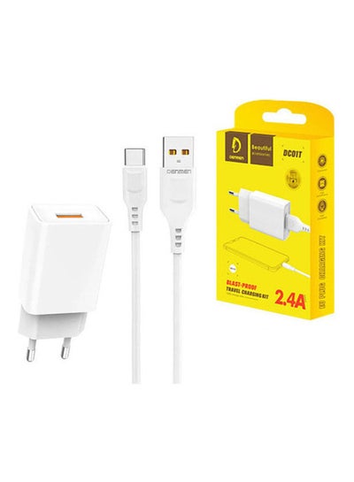 Buy Travel Charger 2.4A With Cable Typ-C Usb 2400Mah 12W White in Egypt