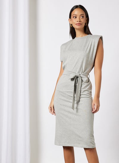 Buy Padded Shoulder Dress Grey in Saudi Arabia