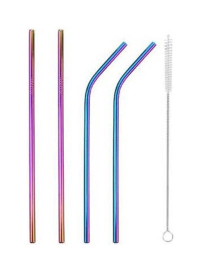 Buy Reusable Stainless Steel Straw + Brush - 4 PCs  + 1 Brush Multicolor in Egypt