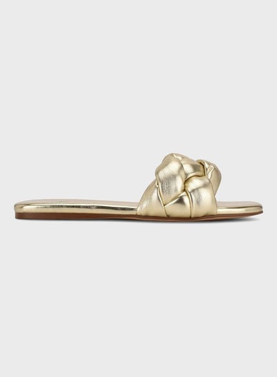 Buy Pleated Flat Sandals Gold in UAE