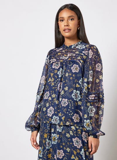 Buy Floral Print Blouse Navy in Saudi Arabia