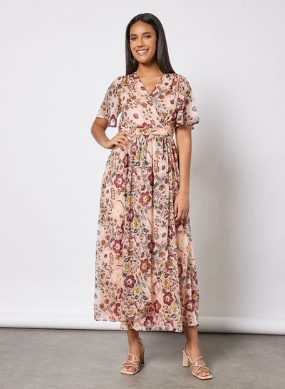 Buy Floral Print Maxi Dress Pink in UAE