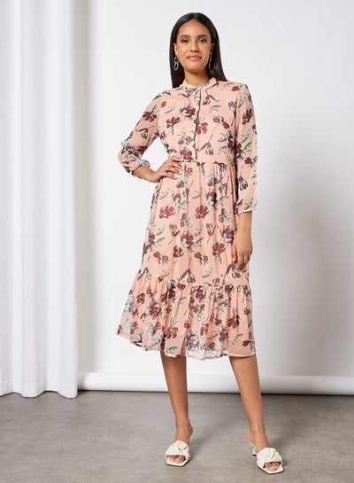 Buy Floral Print Tiered Dress Light Pink in Saudi Arabia